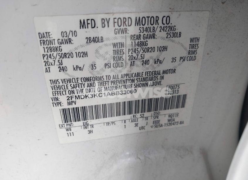 Photo 9 of 2010 Ford Edge LIMITED (VIN 2FMDK3KC1ABB33060)