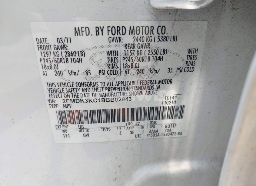 Photo 9 of 2011 Ford Edge LIMITED (VIN 2FMDK3KC1BBB02943)