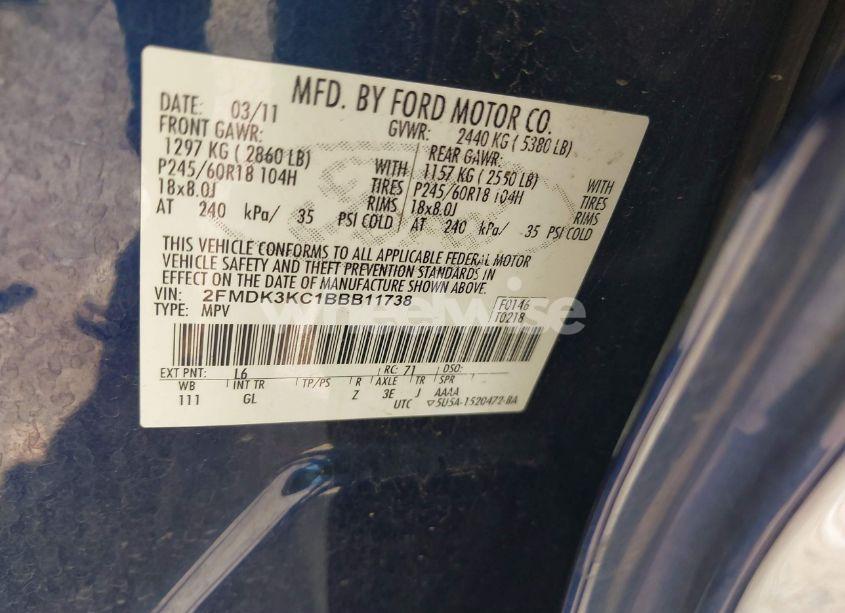 Photo 9 of 2011 Ford Edge LIMITED (VIN 2FMDK3KC1BBB11738)