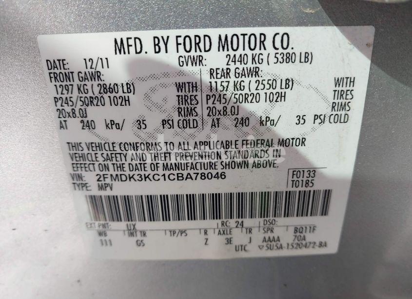 Photo 9 of 2012 Ford Edge LIMITED (VIN 2FMDK3KC1CBA78046)