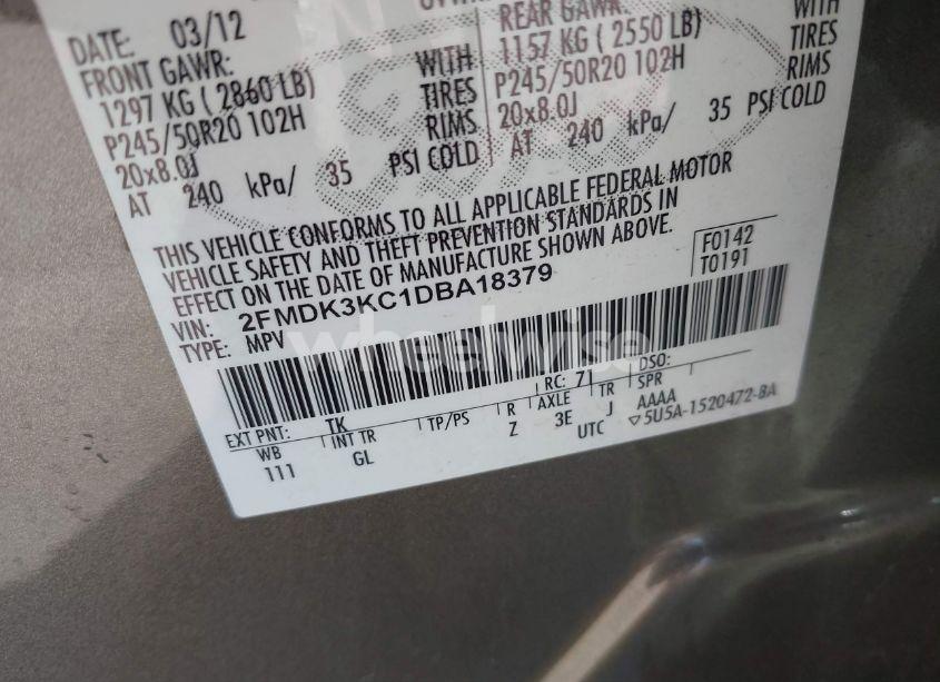 Photo 9 of 2013 Ford Edge LIMITED (VIN 2FMDK3KC1DBA18379)