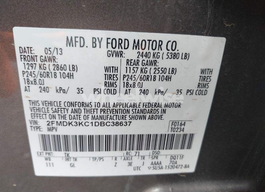 Photo 9 of 2013 Ford Edge LIMITED (VIN 2FMDK3KC1DBC38637)