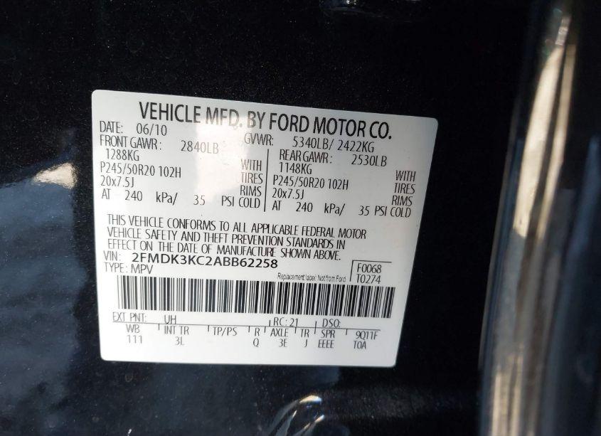 Photo 9 of 2010 Ford Edge LIMITED (VIN 2FMDK3KC2ABB62258)
