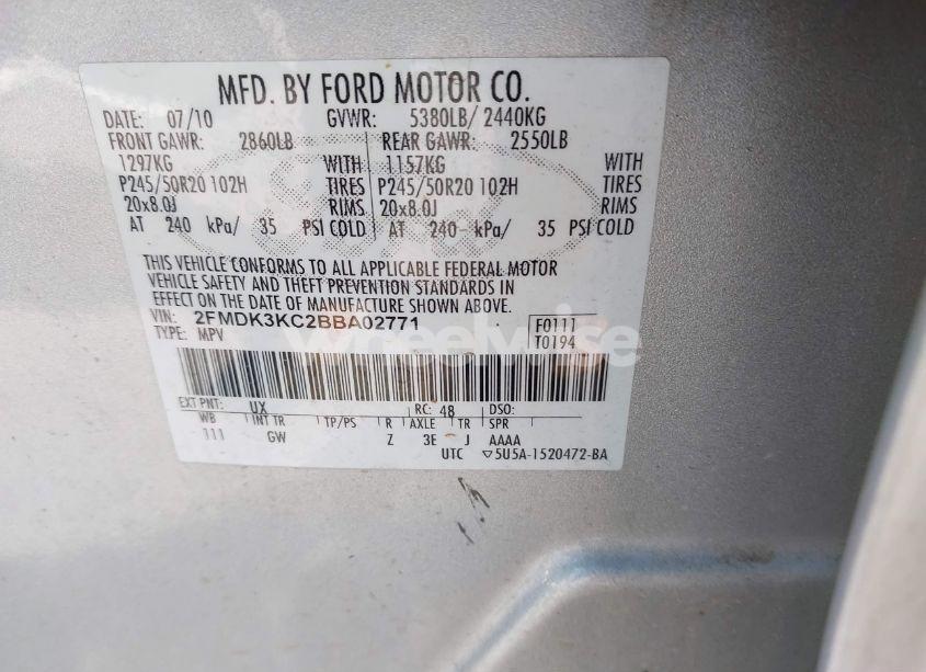 Photo 9 of 2011 Ford Edge LIMITED (VIN 2FMDK3KC2BBA02771)