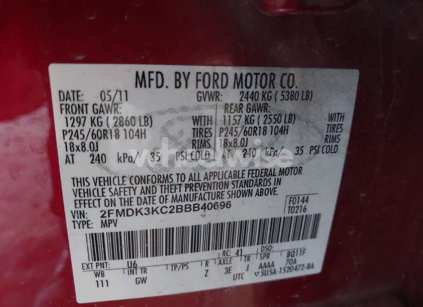 Photo 9 of 2011 Ford Edge LIMITED (VIN 2FMDK3KC2BBB40696)