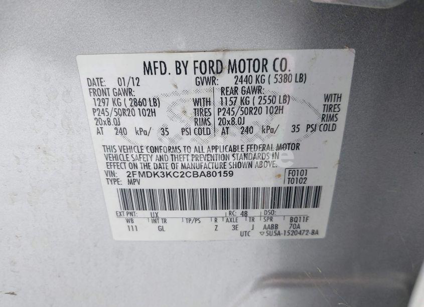 Photo 9 of 2012 Ford Edge LIMITED (VIN 2FMDK3KC2CBA80159)