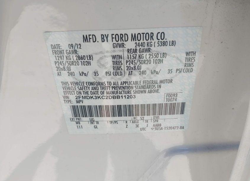 Photo 9 of 2013 Ford Edge LIMITED (VIN 2FMDK3KC2DBB11203)