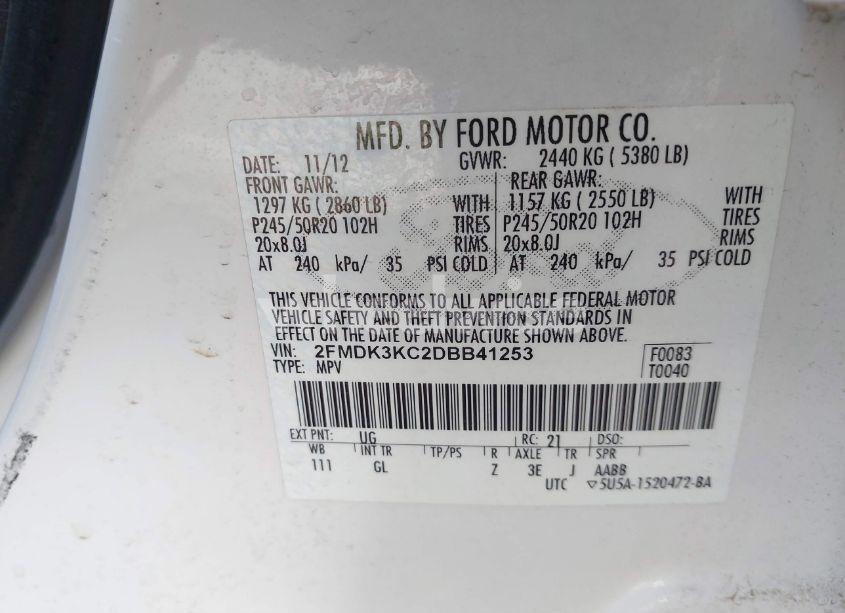 Photo 9 of 2013 Ford Edge LIMITED (VIN 2FMDK3KC2DBB41253)