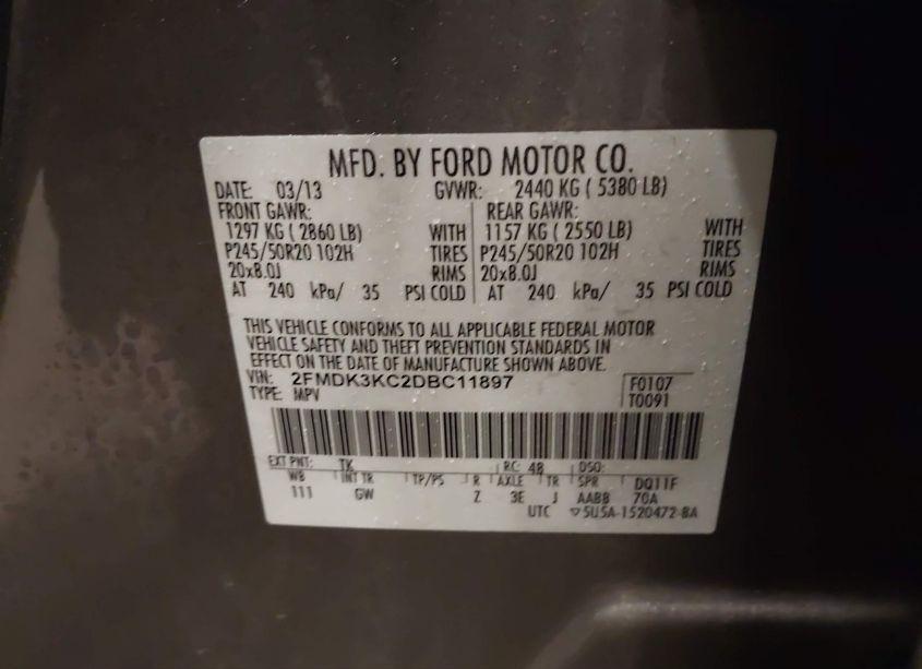 Photo 9 of 2013 Ford Edge LIMITED (VIN 2FMDK3KC2DBC11897)
