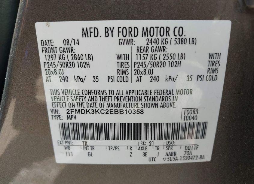 Photo 9 of 2014 Ford Edge LIMITED (VIN 2FMDK3KC2EBB10358)
