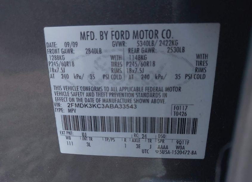 Photo 9 of 2010 Ford Edge LIMITED (VIN 2FMDK3KC3ABA33543)