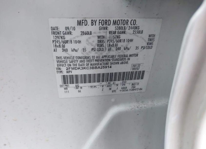 Photo 9 of 2011 Ford Edge LIMITED (VIN 2FMDK3KC3BBA25914)