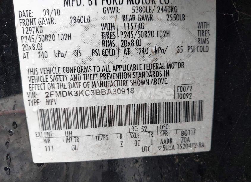 Photo 9 of 2011 Ford Edge LIMITED (VIN 2FMDK3KC3BBA30918)