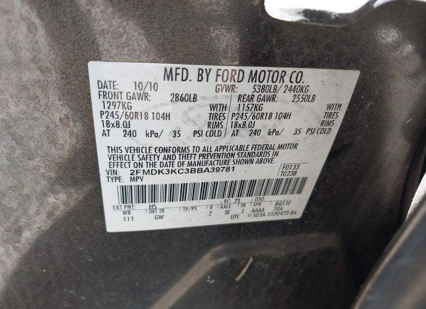 Photo 9 of 2011 Ford Edge LIMITED (VIN 2FMDK3KC3BBA39781)