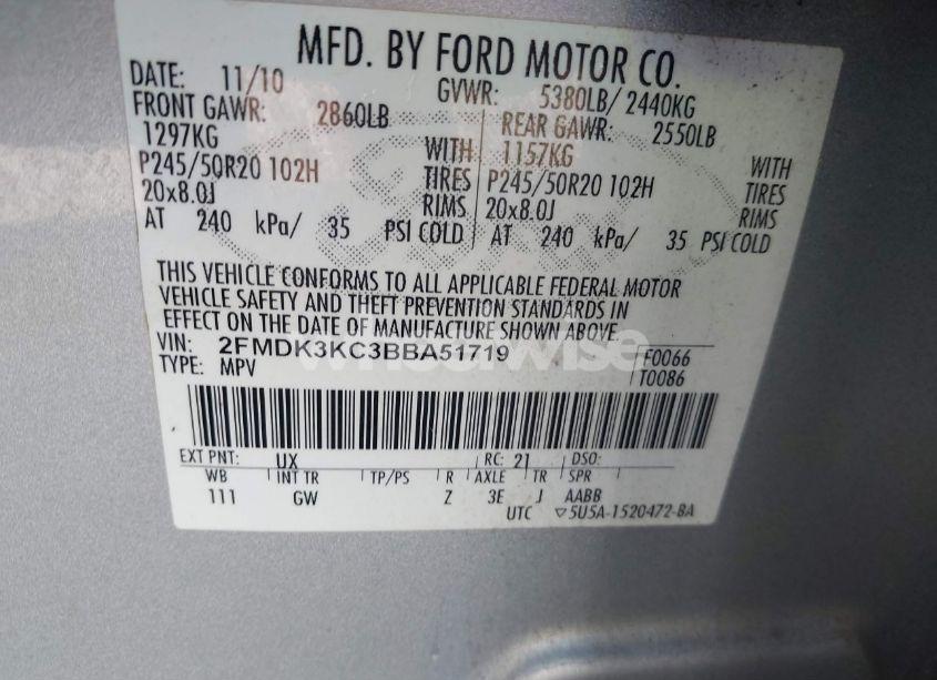 Photo 9 of 2011 Ford Edge LIMITED (VIN 2FMDK3KC3BBA51719)
