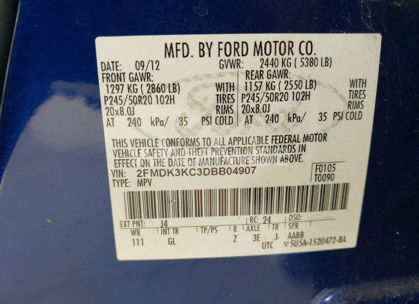 Photo 9 of 2013 Ford Edge LIMITED (VIN 2FMDK3KC3DBB04907)