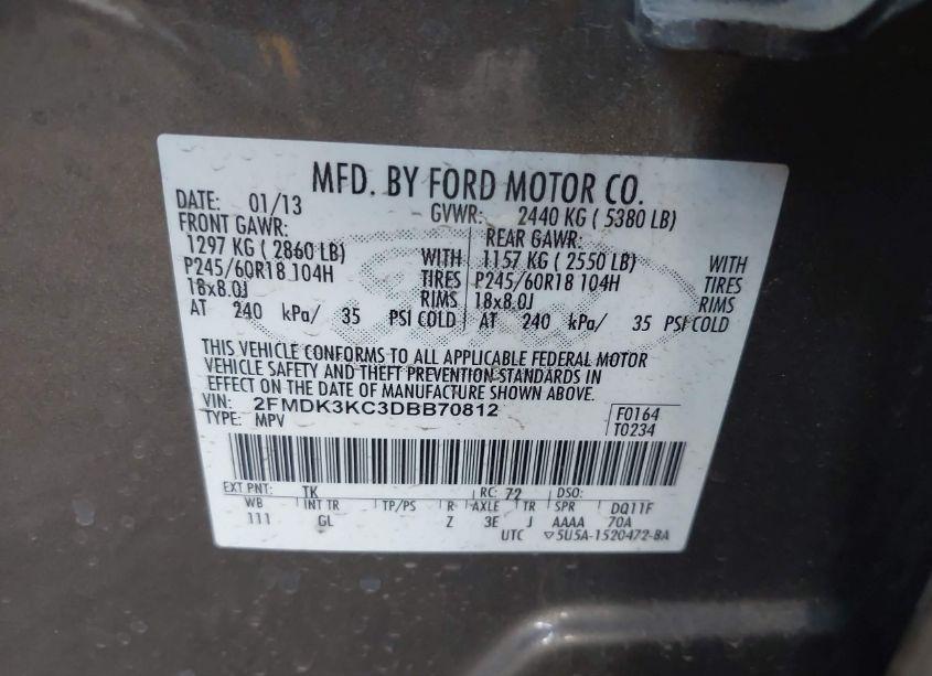Photo 9 of 2013 Ford Edge LIMITED (VIN 2FMDK3KC3DBB70812)