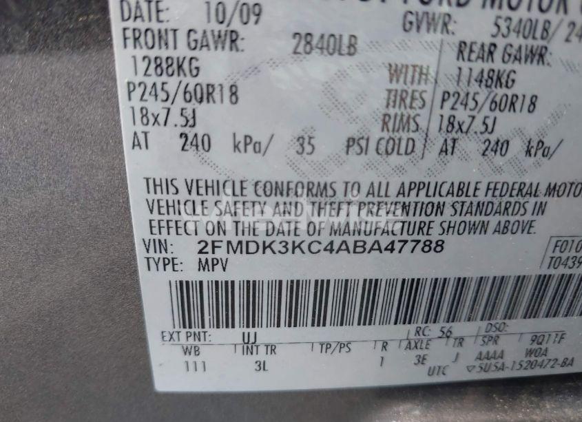 Photo 9 of 2010 Ford Edge LIMITED (VIN 2FMDK3KC4ABA47788)