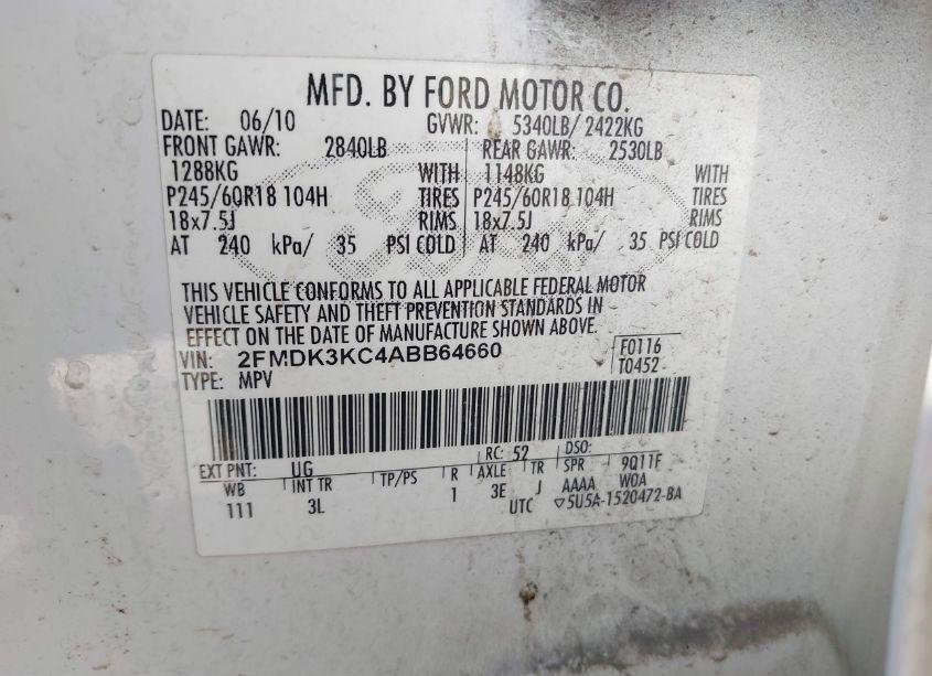 Photo 9 of 2010 Ford Edge LIMITED (VIN 2FMDK3KC4ABB64660)