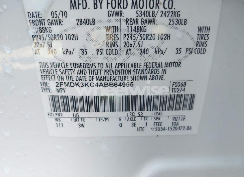 Photo 9 of 2010 Ford Edge LIMITED (VIN 2FMDK3KC4ABB64965)