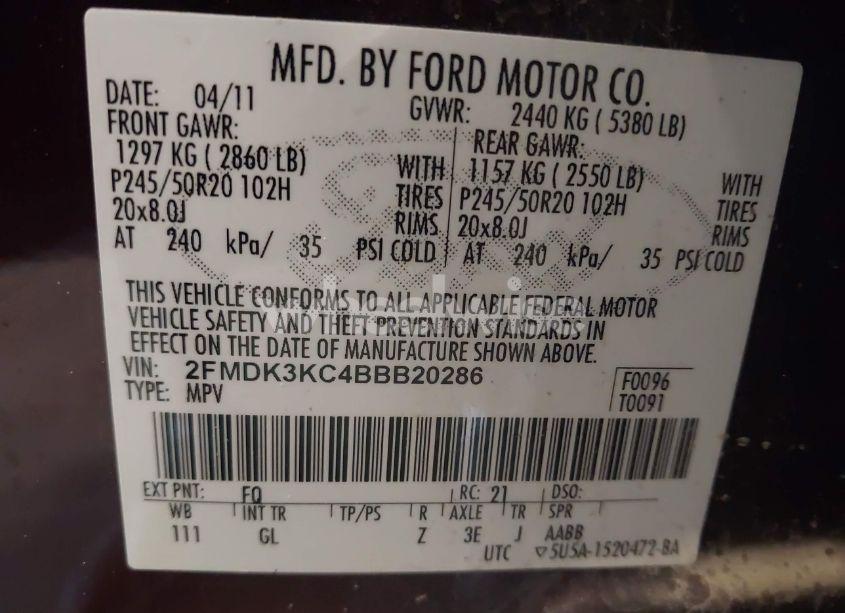 Photo 9 of 2011 Ford Edge LIMITED (VIN 2FMDK3KC4BBB20286)