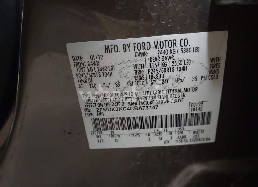 Photo 9 of 2012 Ford Edge LIMITED (VIN 2FMDK3KC4CBA73147)