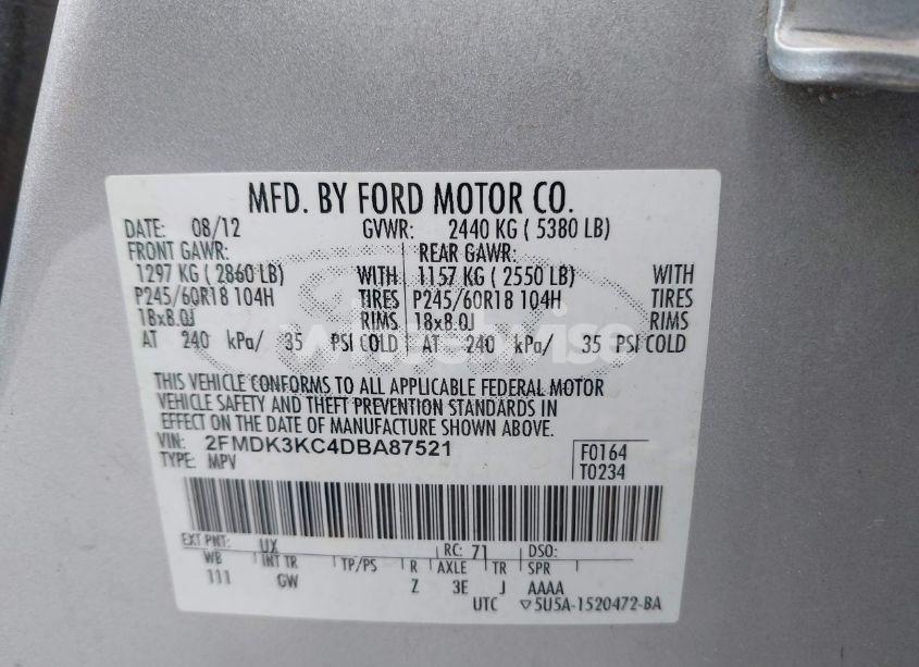 Photo 9 of 2013 Ford Edge LIMITED (VIN 2FMDK3KC4DBA87521)