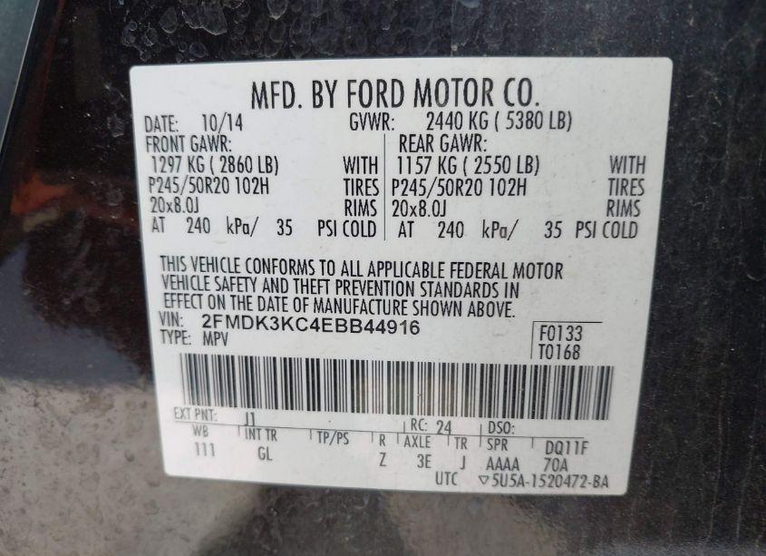 Photo 9 of 2014 Ford Edge LIMITED (VIN 2FMDK3KC4EBB44916)