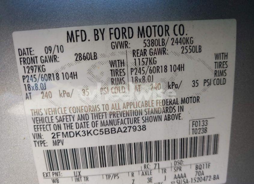 Photo 9 of 2011 Ford Edge LIMITED (VIN 2FMDK3KC5BBA27938)