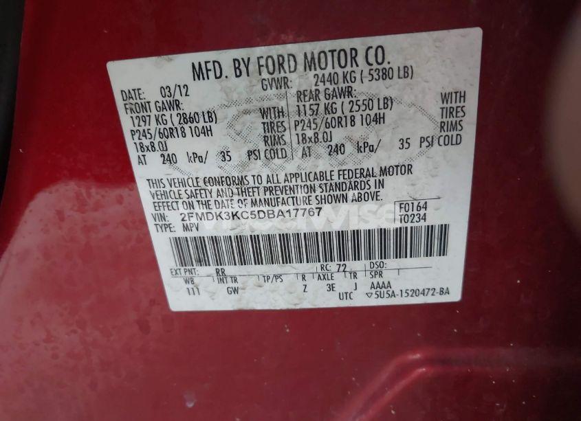 Photo 9 of 2013 Ford Edge LIMITED (VIN 2FMDK3KC5DBA17767)
