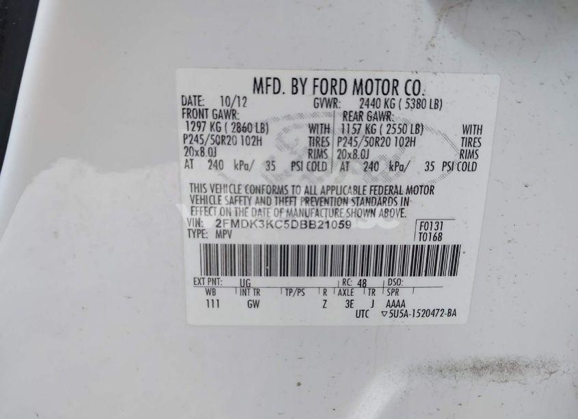 Photo 9 of 2013 Ford Edge LIMITED (VIN 2FMDK3KC5DBB21059)