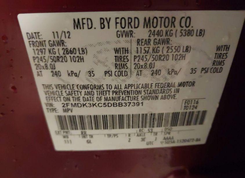 Photo 9 of 2013 Ford Edge LIMITED (VIN 2FMDK3KC5DBB37391)