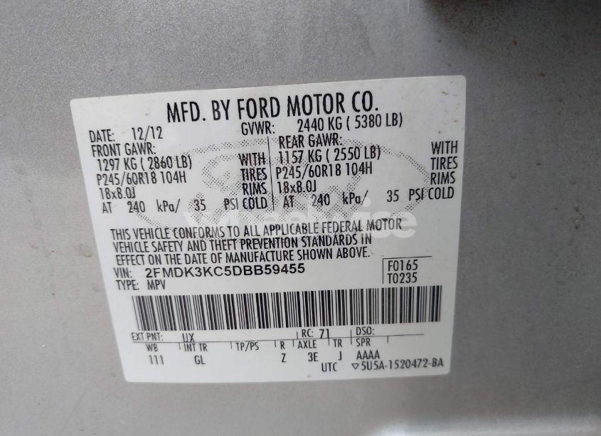 Photo 9 of 2013 Ford Edge LIMITED (VIN 2FMDK3KC5DBB59455)