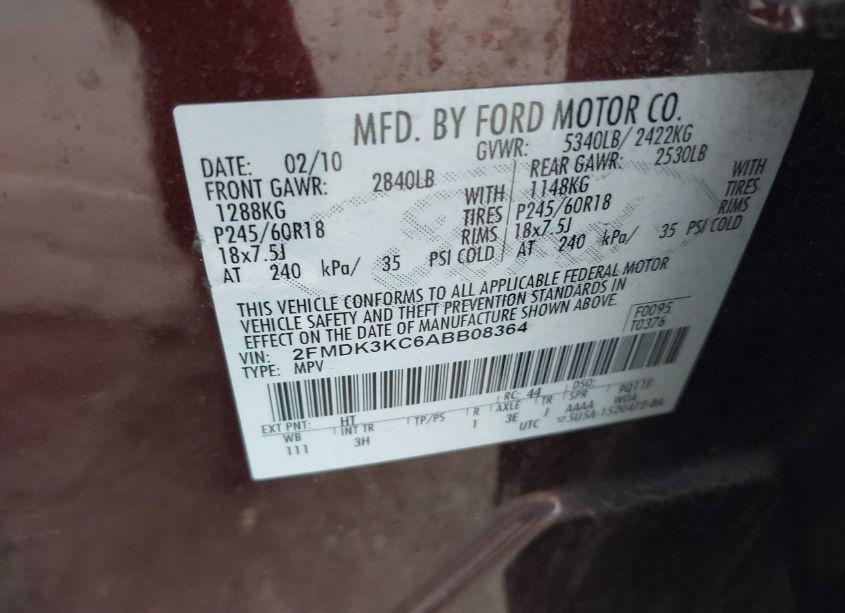 Photo 9 of 2010 Ford Edge LIMITED (VIN 2FMDK3KC6ABB08364)