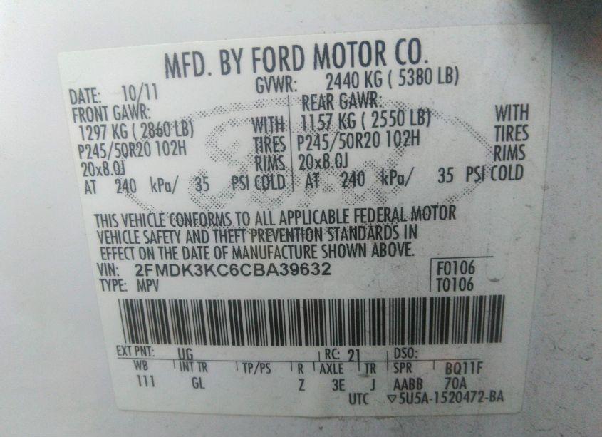 Photo 9 of 2012 Ford Edge LIMITED (VIN 2FMDK3KC6CBA39632)