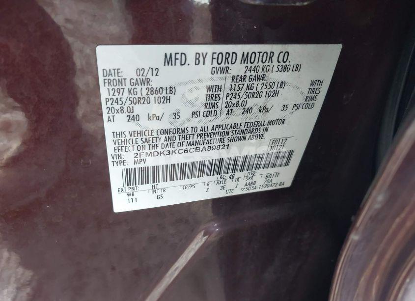 Photo 9 of 2012 Ford Edge LIMITED (VIN 2FMDK3KC6CBA89821)