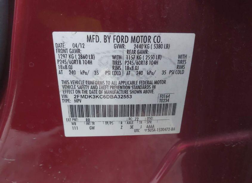 Photo 9 of 2013 Ford Edge LIMITED (VIN 2FMDK3KC6DBA32553)