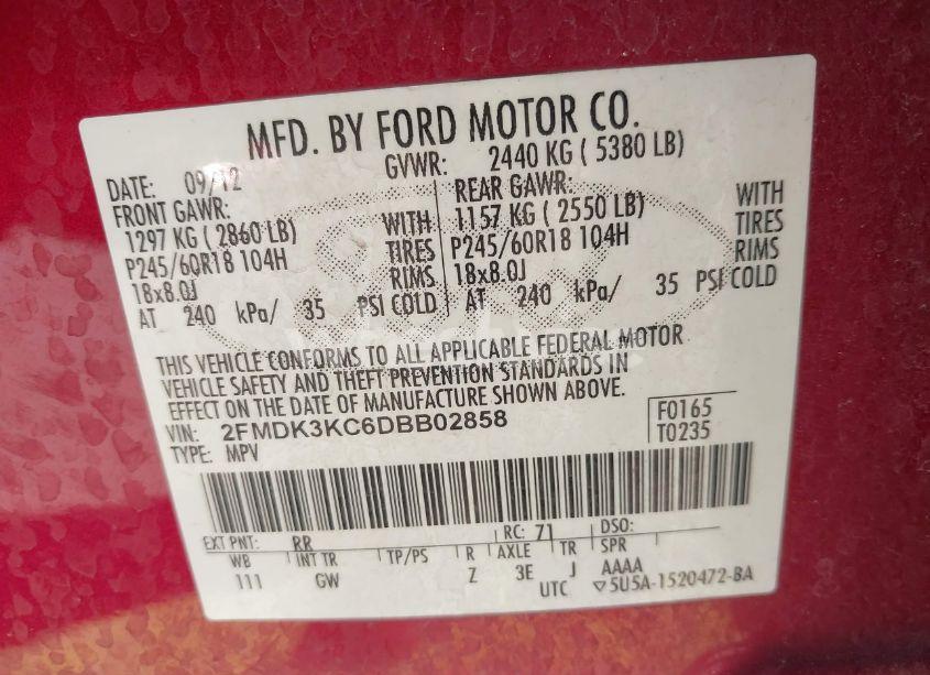 Photo 9 of 2013 Ford Edge LIMITED (VIN 2FMDK3KC6DBB02858)
