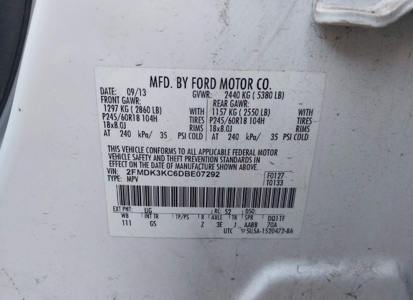 Photo 9 of 2013 Ford Edge LIMITED (VIN 2FMDK3KC6DBE07292)