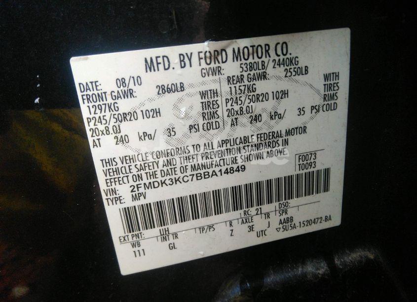 Photo 9 of 2011 Ford Edge LIMITED (VIN 2FMDK3KC7BBA14849)