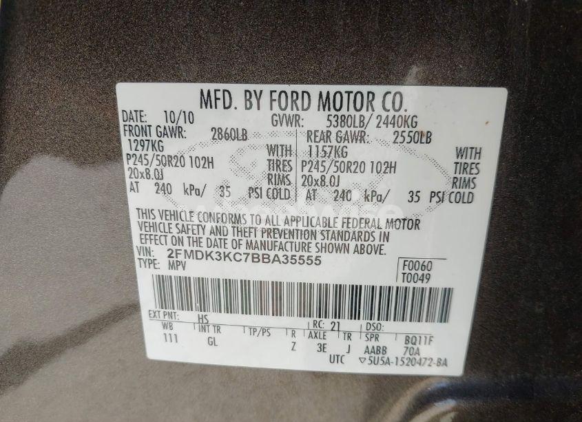 Photo 9 of 2011 Ford Edge LIMITED (VIN 2FMDK3KC7BBA35555)