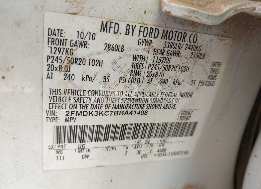 Photo 9 of 2011 Ford Edge LIMITED (VIN 2FMDK3KC7BBA41498)