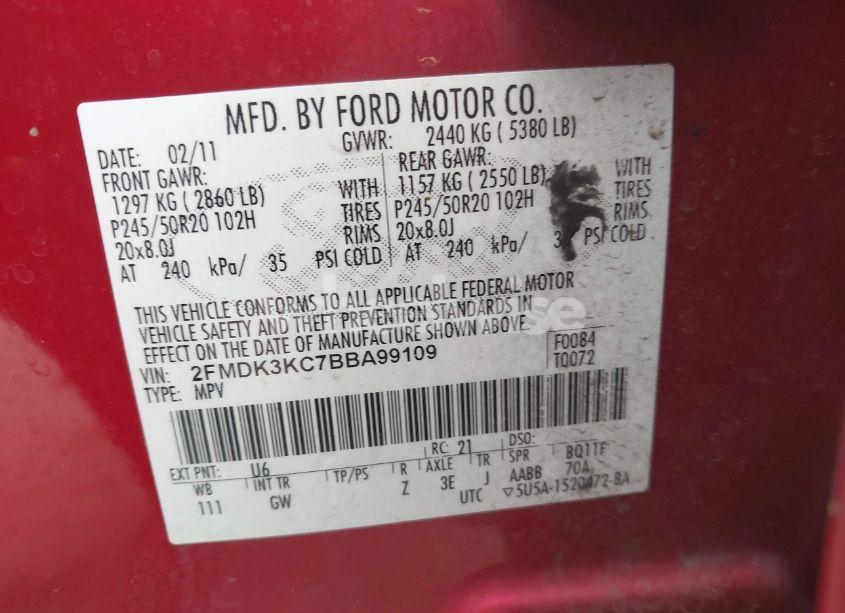 Photo 9 of 2011 Ford Edge LIMITED (VIN 2FMDK3KC7BBA99109)