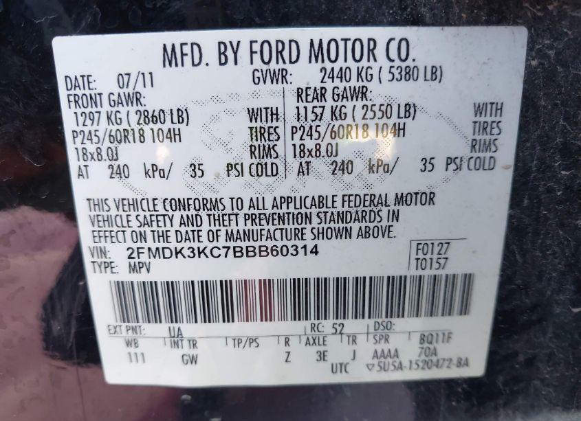 Photo 9 of 2011 Ford Edge LIMITED (VIN 2FMDK3KC7BBB60314)