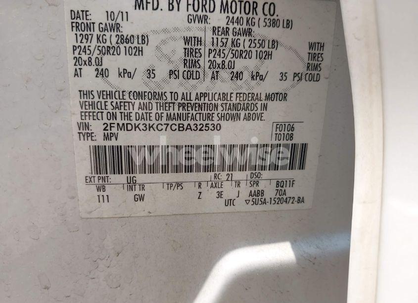 Photo 9 of 2012 Ford Edge LIMITED (VIN 2FMDK3KC7CBA32530)