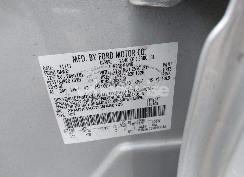 Photo 9 of 2012 Ford Edge LIMITED (VIN 2FMDK3KC7CBA58125)