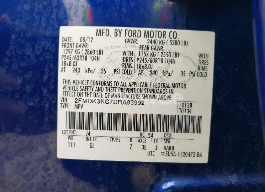 Photo 9 of 2013 Ford Edge LIMITED (VIN 2FMDK3KC7DBA93992)