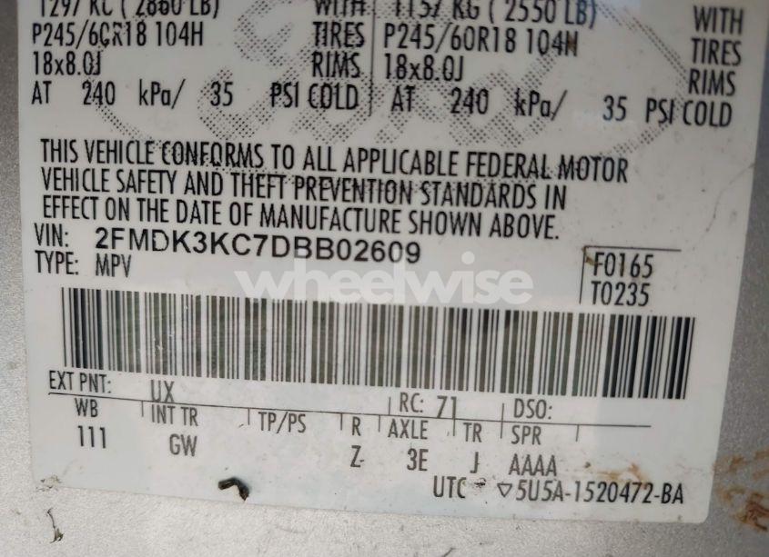 Photo 9 of 2013 Ford Edge LIMITED (VIN 2FMDK3KC7DBB02609)