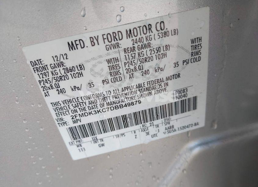 Photo 9 of 2013 Ford Edge LIMITED (VIN 2FMDK3KC7DBB49879)