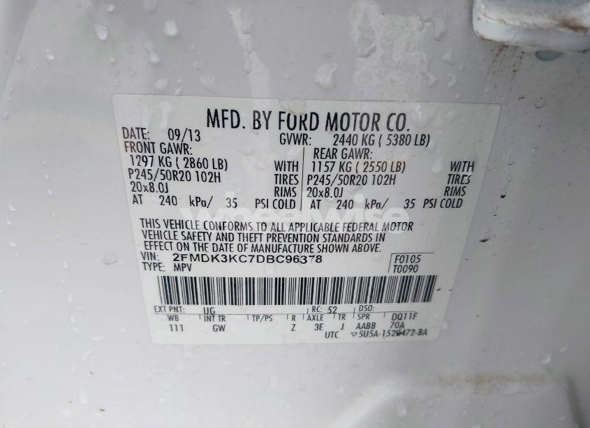 Photo 9 of 2013 Ford Edge LIMITED (VIN 2FMDK3KC7DBC96378)